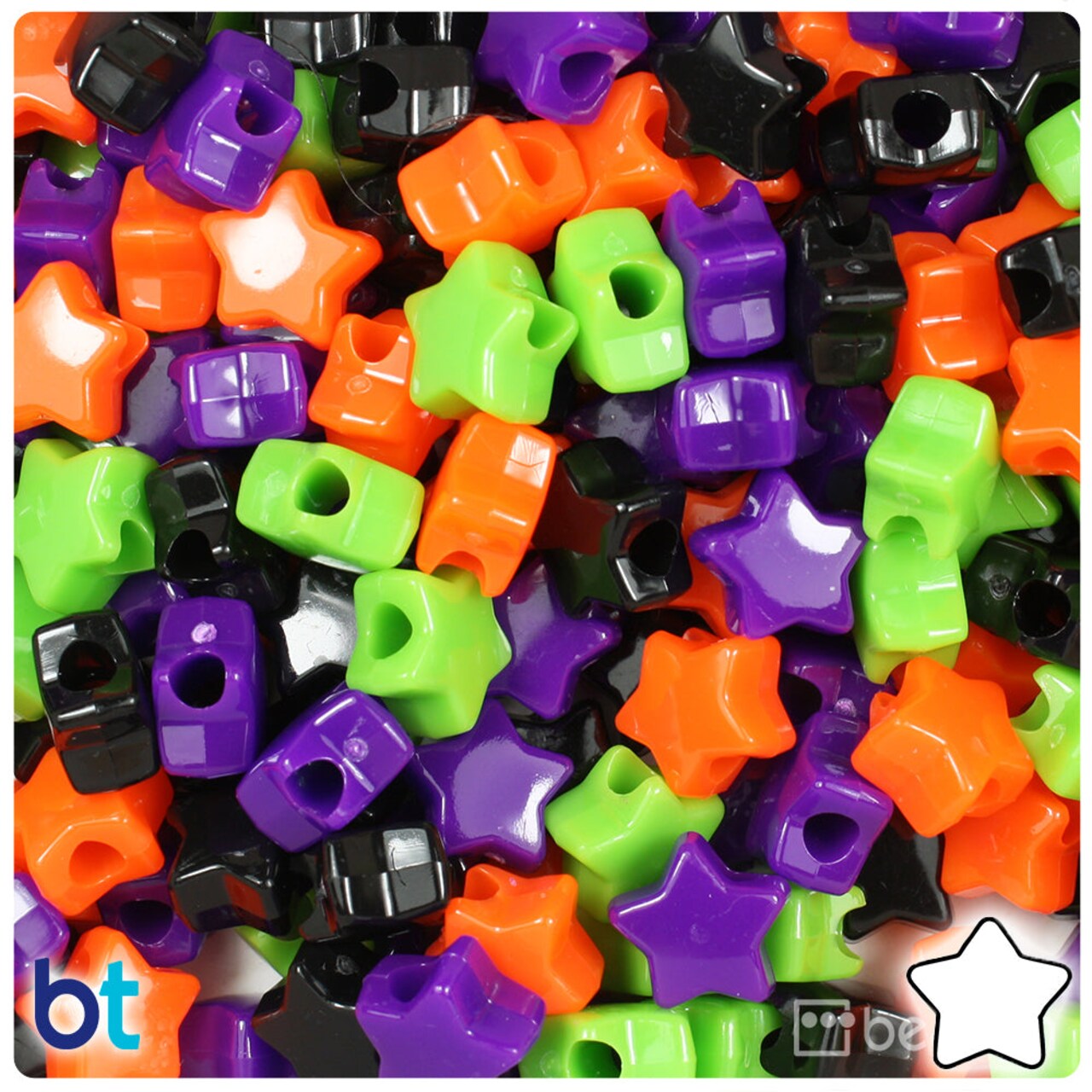 BeadTin Halloween Opaque Mix 13mm Star Plastic Pony Beads (250pcs)